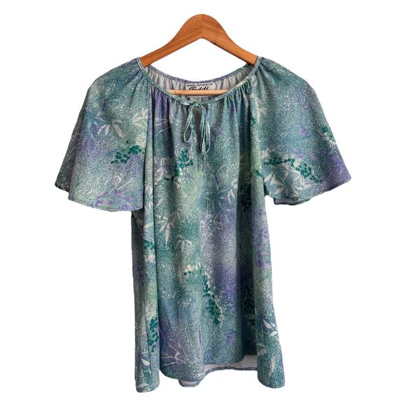 Vintage Teddi Floral Batwing Blouse – Tie Neck Cottagecore - Picture 1 of 10